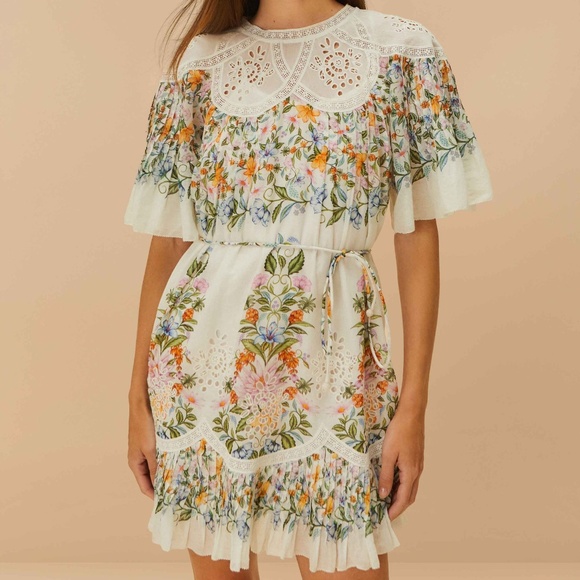 FARM RIO Off-White Sweet Bloom Bouquet Mini Dress NWT Size Small - Picture 10 of 10